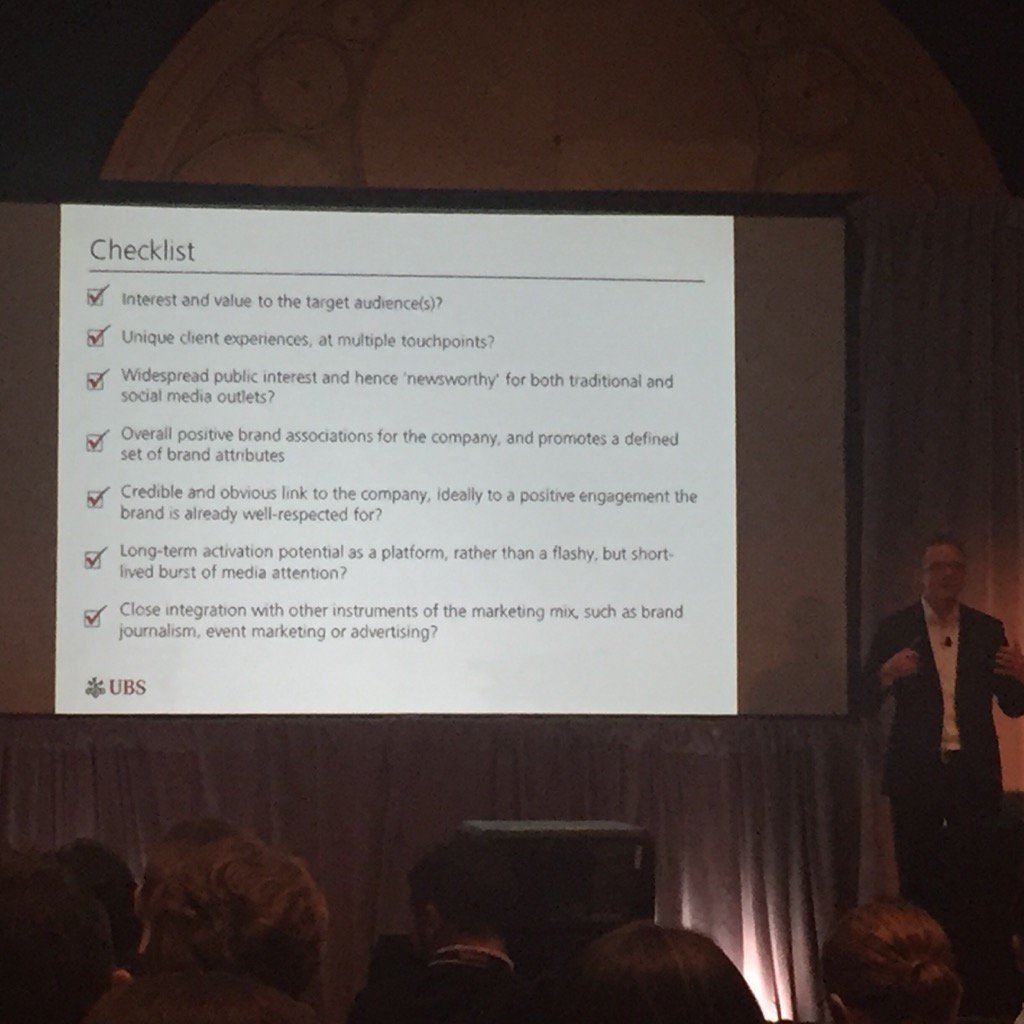 PartnersNSCS's tweet photo. @UBS Sponsorship Checklist ... Sponsorships distinct, but integrated role in positioning the UBS brand #IEG2016 https://t.co/uuWrQh0h0L