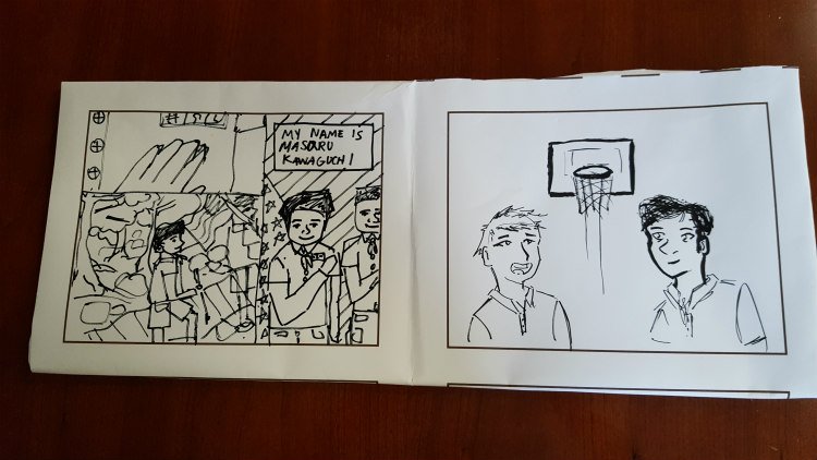 Trina_SIL's tweet photo. Drafts for comic on incarcerated Japanese Americans by #SIYouthSummit students. They did research in our library https://t.co/B40oLqUW49