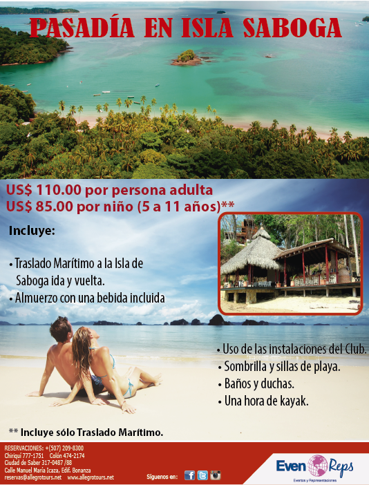 allegropanama's tweet photo. Pasadía en Isla Saboga.
Ven a conocer esta hermosa isla.
Contáctenos al 209-8300 y pregunta por este paquete. https://t.co/eRtYQmJJnx