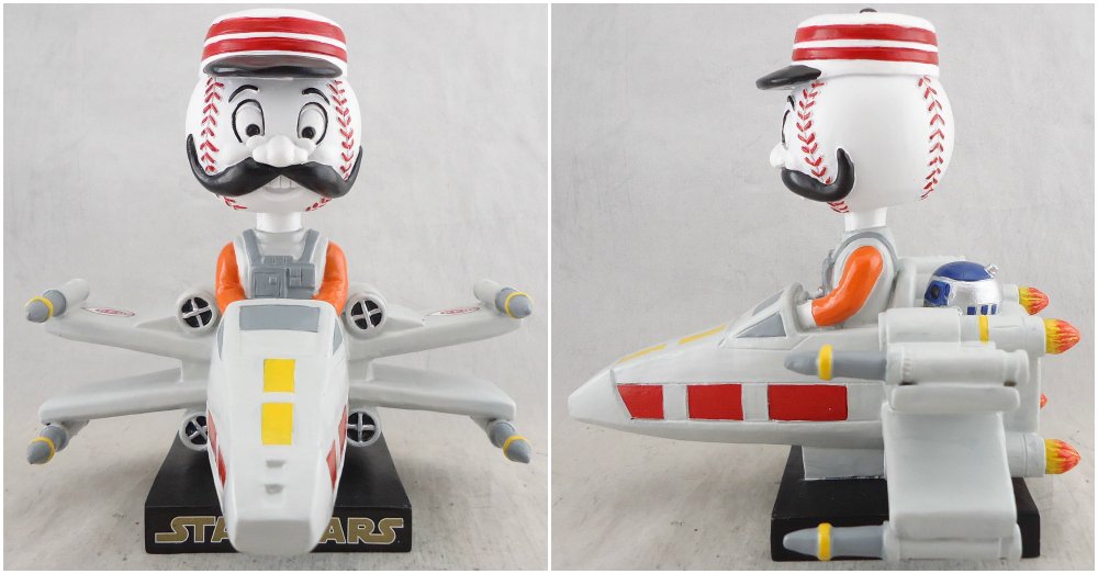 Reds's tweet photo. Take home a STAR WARS™ X-Wing Fighter Mr. Redlegs Bobblehead: Saturday, May 7 https://t.co/ggy7zG7V8K https://t.co/dOIf55qK9a