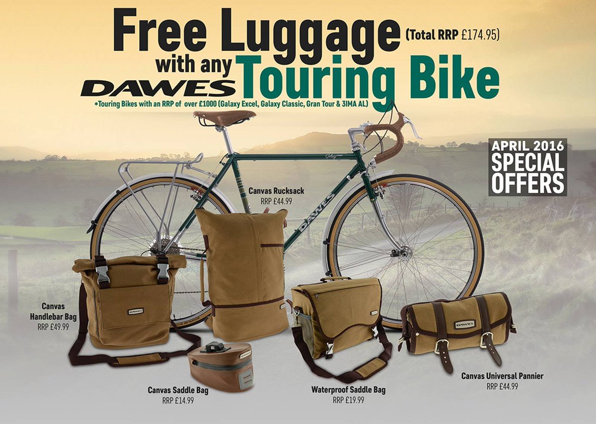 EuroBikeShop's tweet photo. Free Luggage worth £174.99 with any Dawes Touring Bike! https://t.co/951aOesAkC