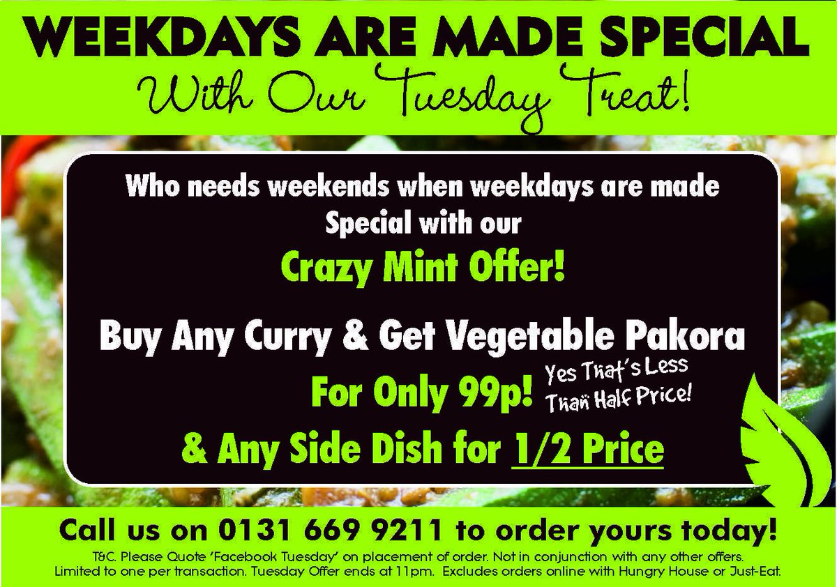 MintTakeaway's tweet photo. Your Week just got better with our Tuesday Treat! #edinburghindiantakeaway #edinburghcurry #awardwinning #curry https://t.co/TxVXQEjrn0