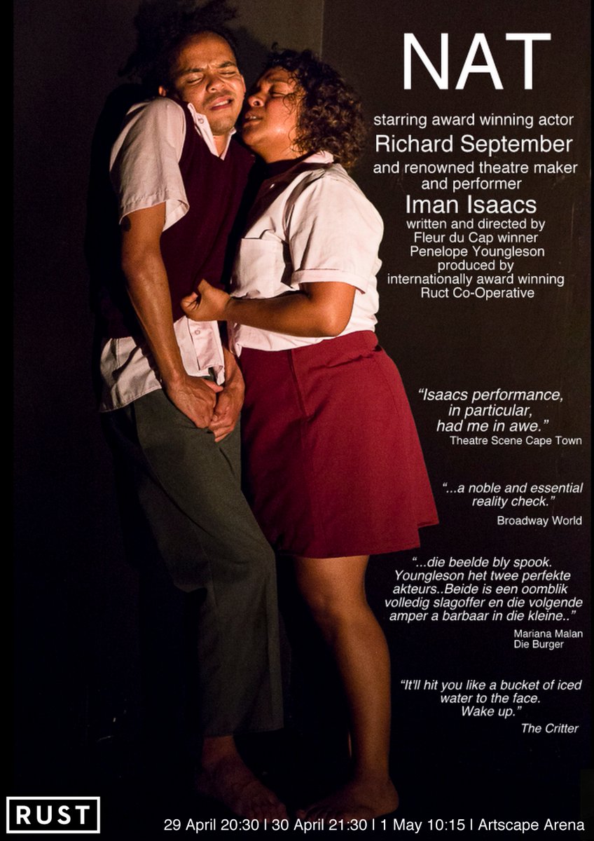 Book asap at <a href="/Computicket/">Computicket</a> for #mustsee <a href="/Suidoosterfees/">Suidoosterfees</a> play #Nat presented by <a href="/RustCoOperative/">Rust Co-Operative</a>! HIGHLY RECOMMENDED!