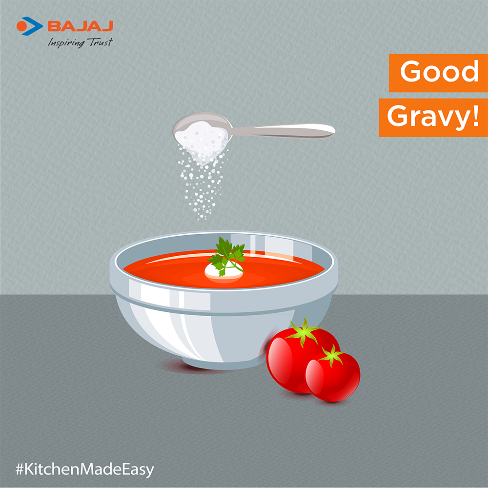 BajajElectrical's tweet photo. Deal with super tart tomatoes. Just add half spoon of sugar to balance out the acidity in the gravy #KitchenMadeEasy https://t.co/71OdrIRKbR