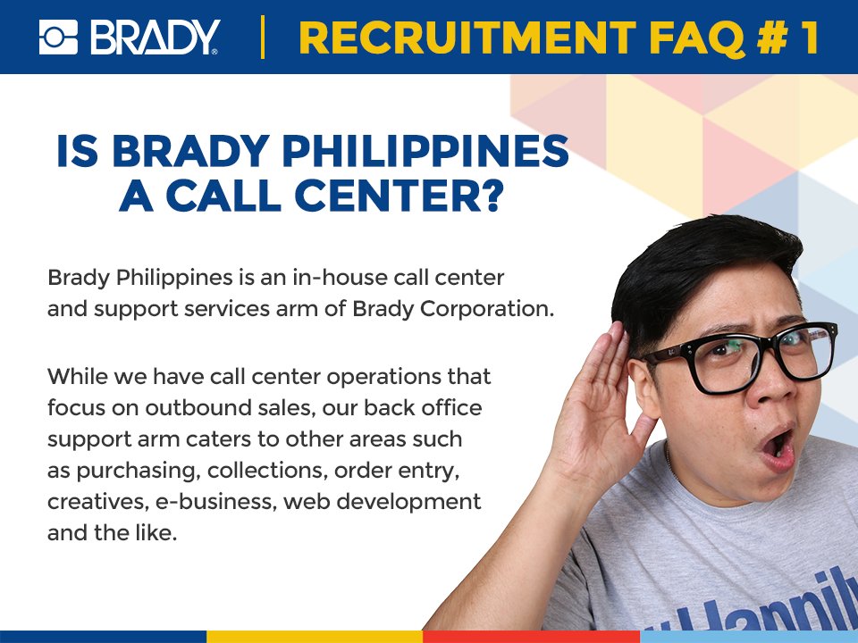 Brady_Manila's tweet image. It&apos;s TRIVIA TUESDAY!
1. Is Brady Philippines a Call Center?
#FAQ1 #BradyPhilippines