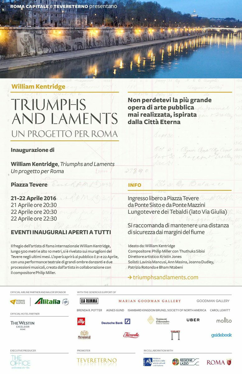tevereterno's tweet photo. L'inaugurazione di #triumphsandlaments di #kentridge a #piazzatevere per il #natalediroma 21/22 aprile @MiBACT https://t.co/sfSrDzE1S9