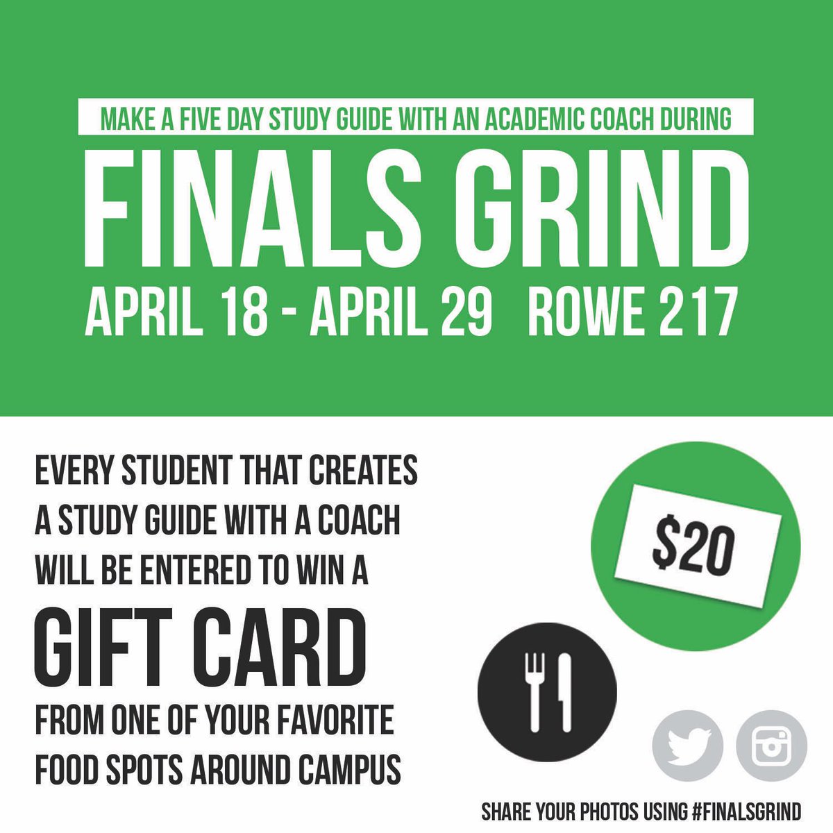 UConnAAC's tweet photo. #finalsgrind is this week and next week! Come into the AAC and create a study plan for a chance to win a gift card. https://t.co/kvH9WPCmjL