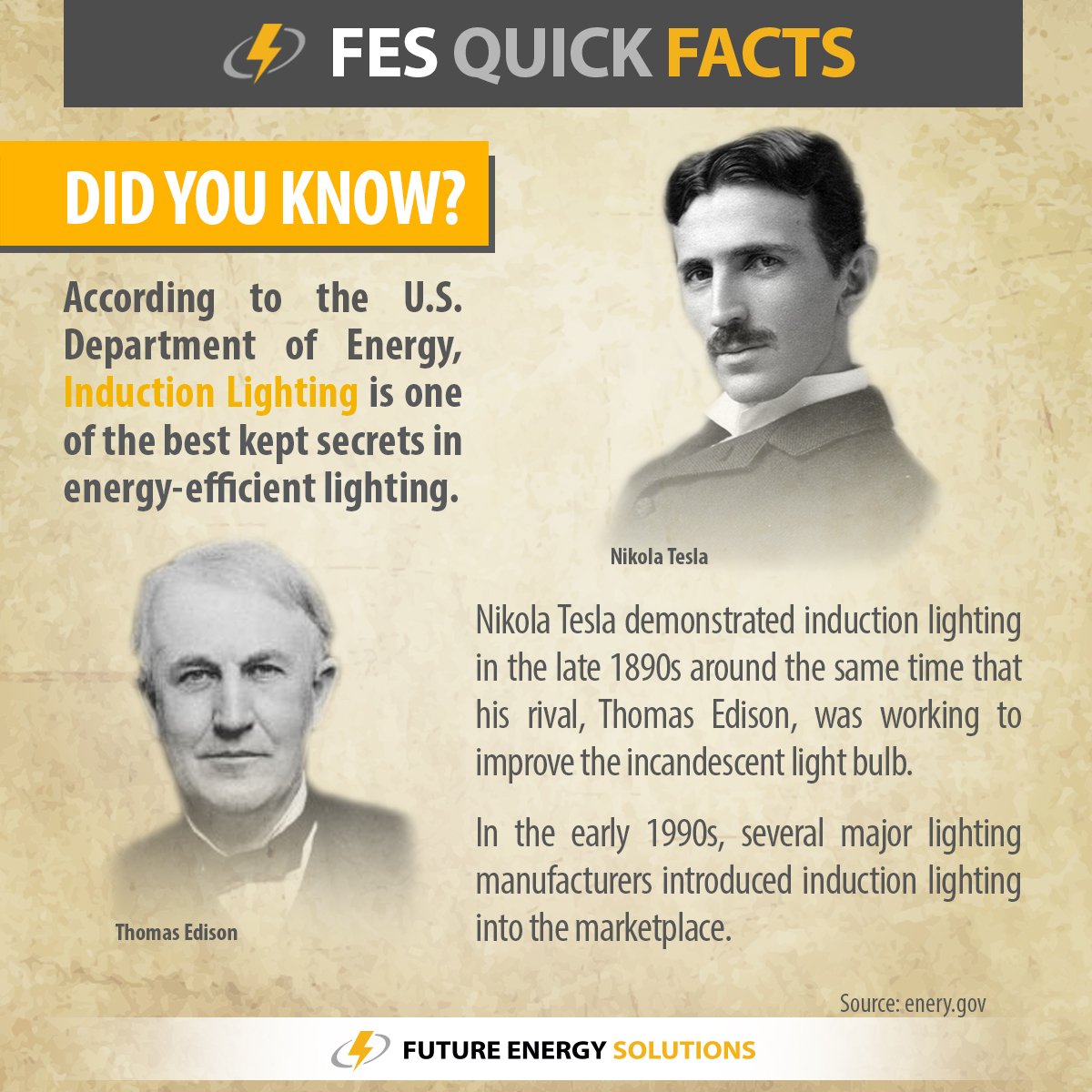 feslighting's tweet photo. FES Quick Fact: Tesla and Edison #Tesla #inductionlighting https://t.co/gf9qXLRiEd