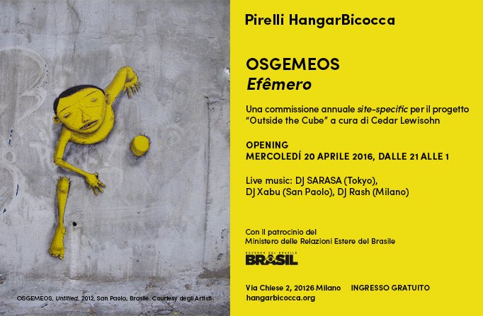 leftloft's tweet photo. @hangarbicocca tomorrow Wed 20th #OpeningDay and djset #OSGEMEOS! #Outsidethecube from 9pm https://t.co/rGkb5wjITO