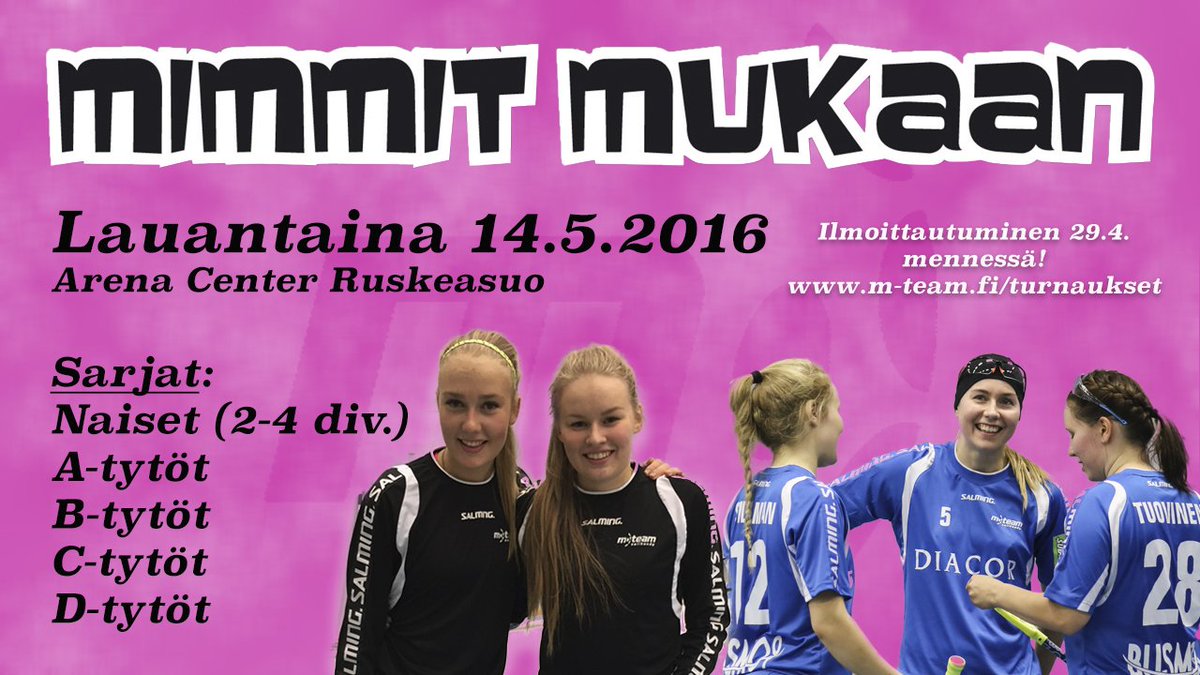 Mimmit mukaan -turnaus tulee jälleen! Ilmoittaudu täällä m-team.fi/turnaukset
#salibandy #mimmitmukaan #tiimi