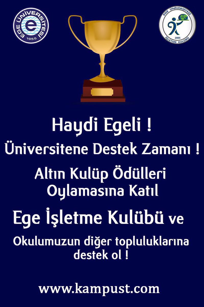 Altın Kulüp Ödülleri'nde Ege İşletme Kulübü olarak aday gösterildik. Oy vermek için: kampust.com/tiehome/kulup-…