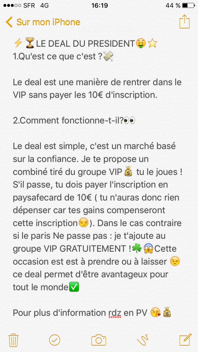 obamax_pronos's tweet image. 💥Présentation du DEAL DU PRESIDENT 💥 

Follow + RT si tu es intéressé ! 

Rt et  je passe PV 🤑⚡️💰🏆💥⭐️💰😉✅
#obamax⚽️