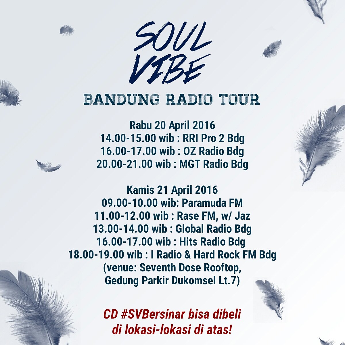 Bandung! Rabu &amp; Kamis besok kami akan Radio tour promo #SVBersinar, CD bisa dibeli saat kami di radio2 tsb, see you!