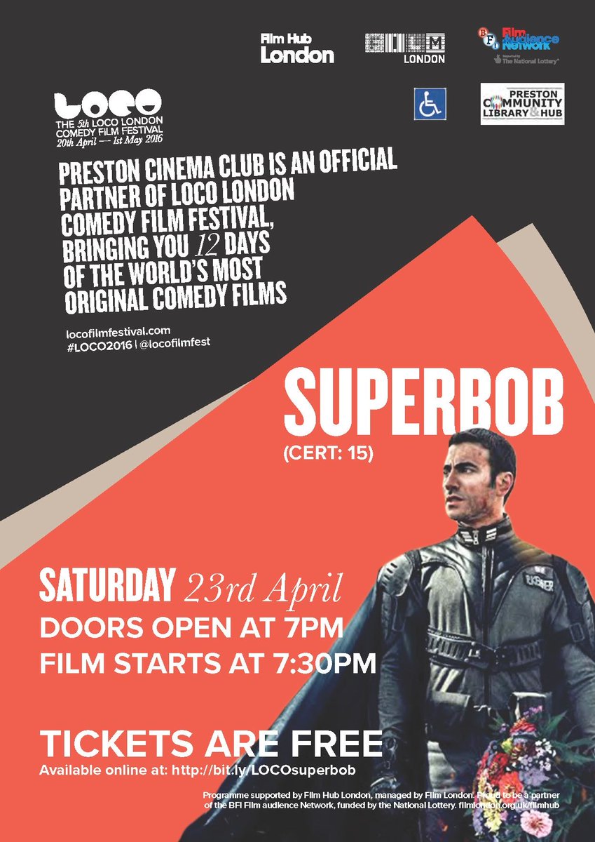 Posters are up and tickets are FREE! Get yours now bit.ly/LOCOsuperbob <a href="/LOCOFilmFest/">LOCO Comedy Film Festival</a> <a href="/PrestonLib/">Preston Library</a> <a href="/SuperBob/">Rob Staenke ➡️ @superbob@mastodon.social</a>