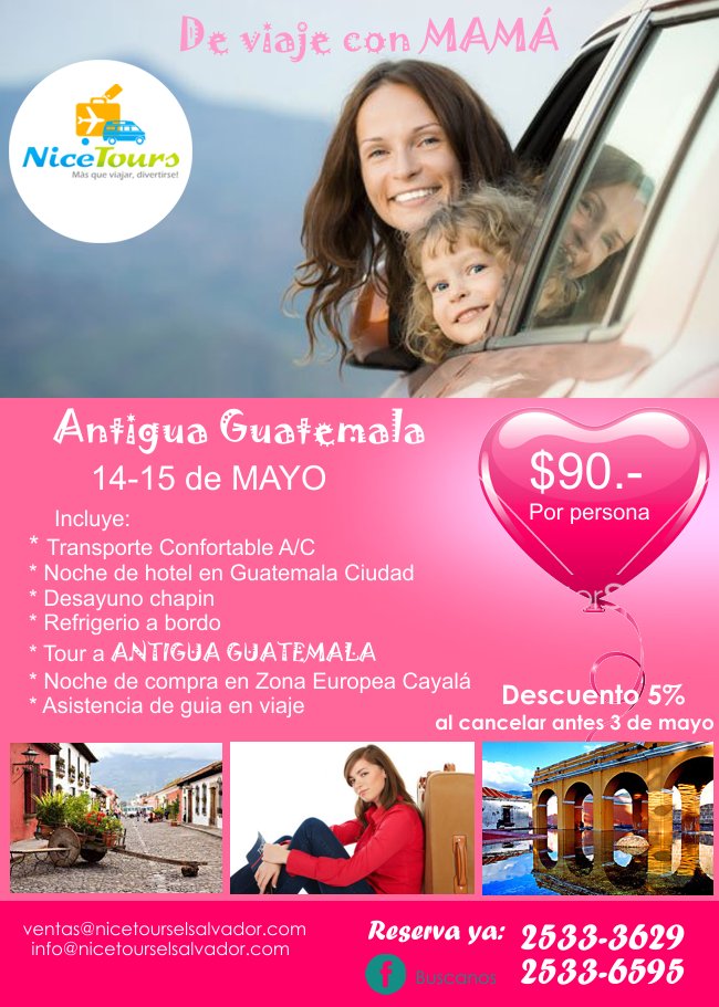 Nice_ToursSv's tweet photo. EL MEJOR REGALO PARA COMPARTIR CON MAMA!!! https://t.co/dnOKb7UWj7