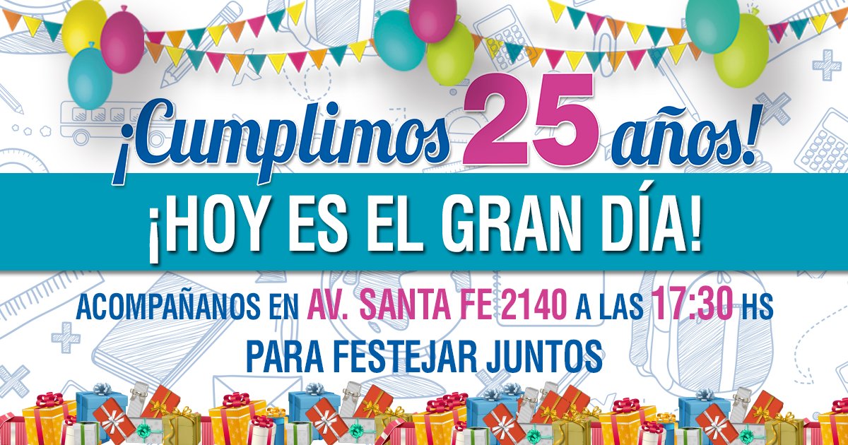 librerialevalle's tweet photo. ¡¡Hoy es el #GranDía para festejar nuestros 25 años y ganar con #GolDeLevalle!! ¡¡Te esperamos!! https://t.co/4O7wVysUpa