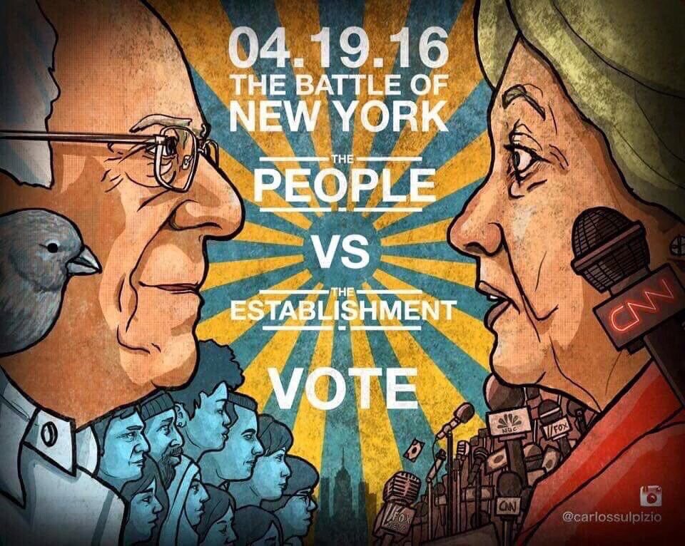 PabloIglesias's tweet photo. Come on New York, show us how it's done! Stand up fight back @BernieSanders #PrimaryDay #feelthebern https://t.co/J0gxorlxiM