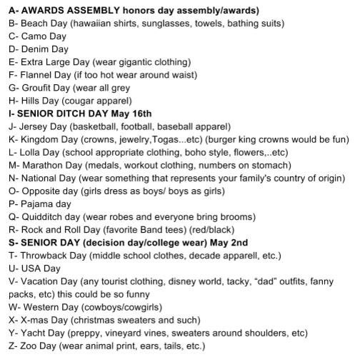 VHstuco's tweet photo. SENIORS: here is your final ABC countdown list! Remember this starts this THURSDAY, April 21st, beginning with Z!! https://t.co/T0oT9SPYa2