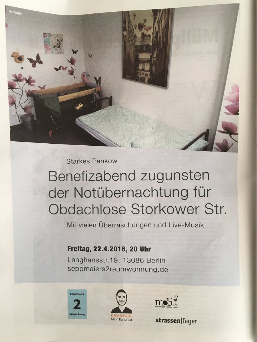 DerUrBerliner's tweet photo. Der aktuelle #Strassenfeger wirbt für die #Benefizauktion zugunsten der #Obdachlosenübernachtung #StorkowerStr.#dp16 https://t.co/F2BnuYNp33