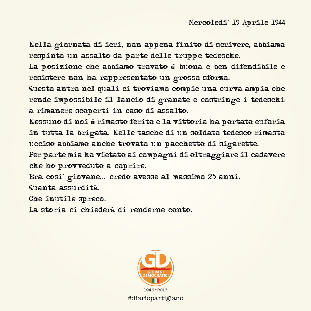 gdnazionale's tweet photo. Giorno 2 del #diariopartigiano verso il #25aprile https://t.co/z5rFOz3BaR