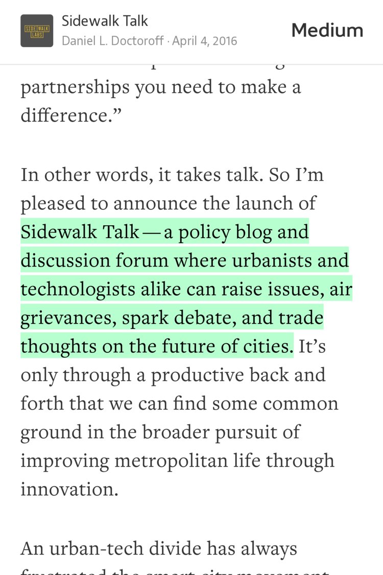 “…Sidewalk Talk — a policy blog and discussion forum where urbanists and technologists alike can raise issues, air grievances, spark debate, and trade thoughts on the future of cities.…” from “It’s time for urbanists and technologists to start talking” by Daniel L. Doctoroff.