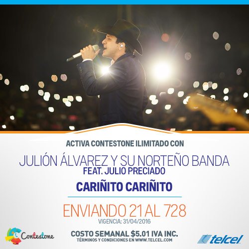 UMusicMexico's tweet photo. ¡ #CariñitoCariñito lo nuevo de @julionalvarez ahora en tu @Telcel con #ContestoneIlimitado ! https://t.co/tBGXR20z7D