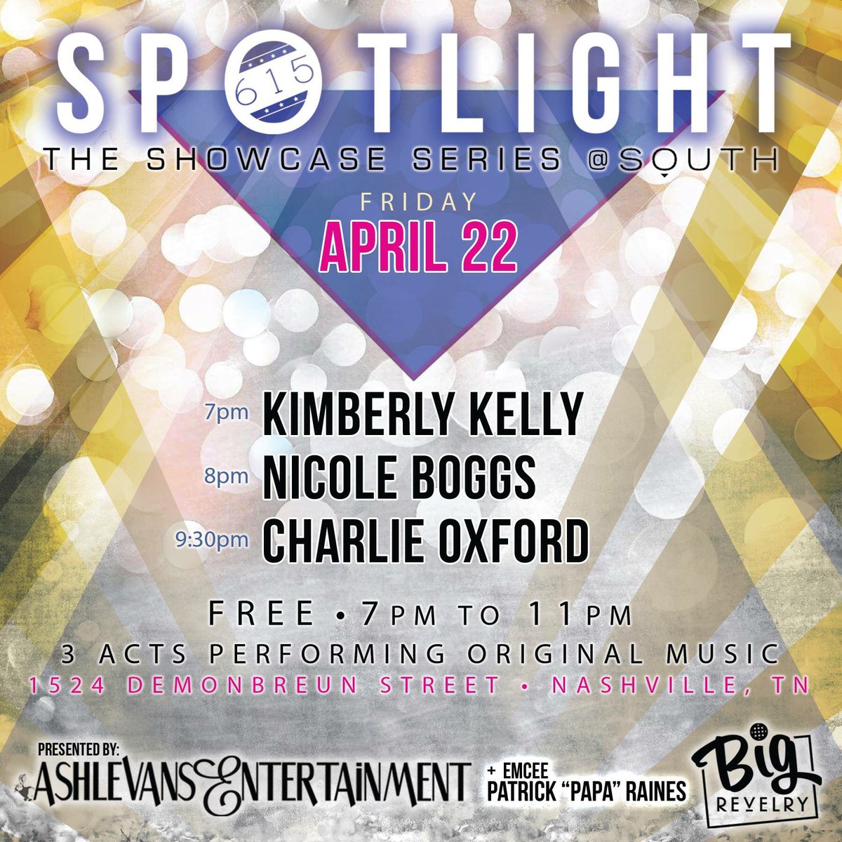 This Friday at @SouthNashville with <a href="/KimberlyKelly/">Kimberly Kelly</a> @nicoleboggs &amp; <a href="/charlieoxford/">Charlie Oxford</a> ! #nashville #originalmusic