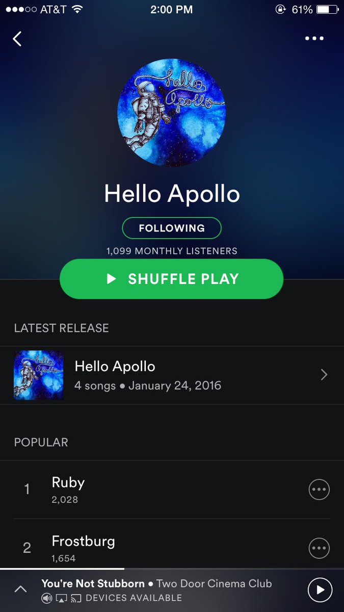thatsbull25's tweet image. It's already been a pretty good month for @HelloApolloBand on Spotify! Thank you guys so much for your support!