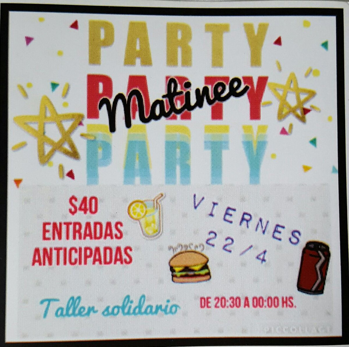 sextosanvi's tweet photo. MATINEÉ EN EL SANVI!! Veni a divertirte el 22/4 a las 20:30hs. Organiza: Taller solidario.
NO TE LO PODES PERDERRR https://t.co/DMBAmNPbZ4