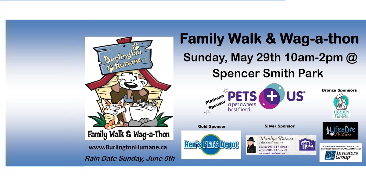 Thank you to the sponsors of our Family Walk &amp; Wag-a-thon! <a href="/BurlHumane/">Burlington Humane Society</a> <a href="/RENSPETS/">Ren's Pets</a> @PetsPlusUsCA <a href="/headonforestah/">Headon Forest Vets</a>