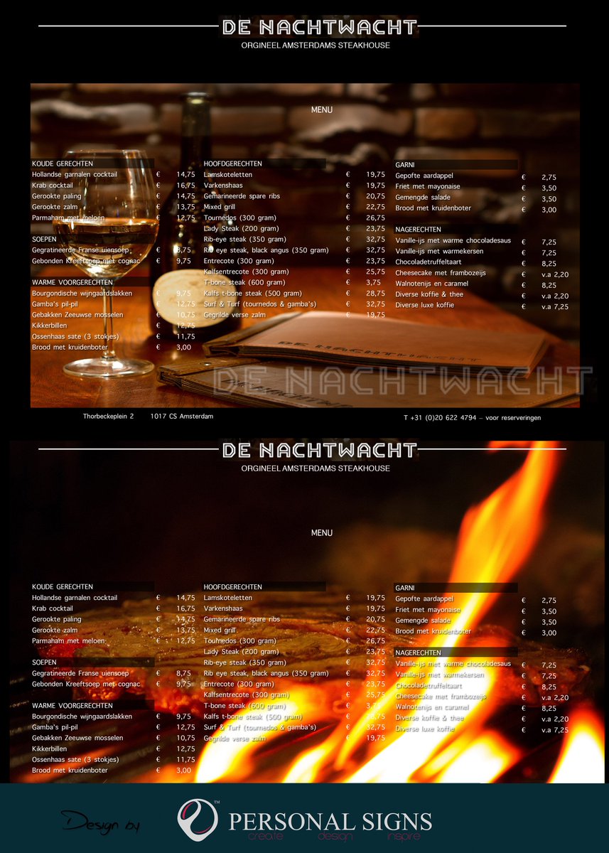 PersonalSigns's tweet image. Hmmmm! Ik heb zojuist de lekkerste steak van Amsterdam gegeten! @Nachtwacht020
#Biefstukopeenplank [Menu design]