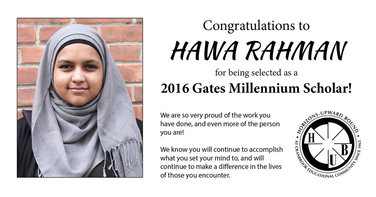 CranbrookHUB's tweet image. Congrats to HUB Senior Hawa Rahman for being selected as a #GatesMillenniumScholar! @MichiganCAPP #TRIOworks