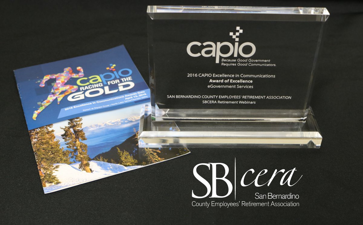 SBCERA's tweet photo. The SBCERA Communications team took home top honors with an Award of Excellence. Thank you #CAPIO2016 https://t.co/tFvKB8i4l3