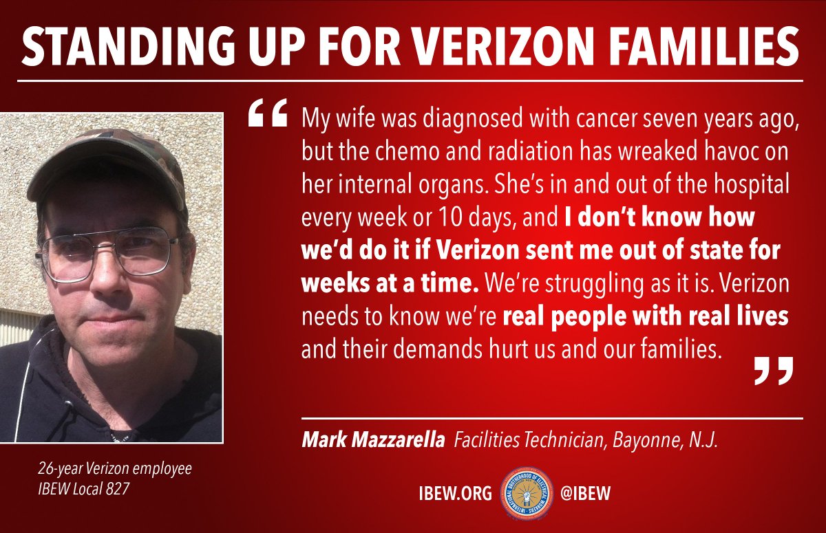 IBEW's tweet photo. #Verizon striker: "We're real people and their demands hurt us and our families" #StandUp2Vz https://t.co/BvYLEe1HE0