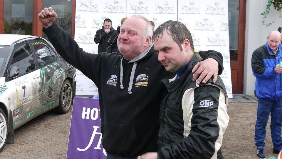 A picture says a thousand words. <a href="/DMKMotorsport/">Daniel Mc Kenna</a> celebrating victory on the 2012 #MonaghanStagesRally with his father