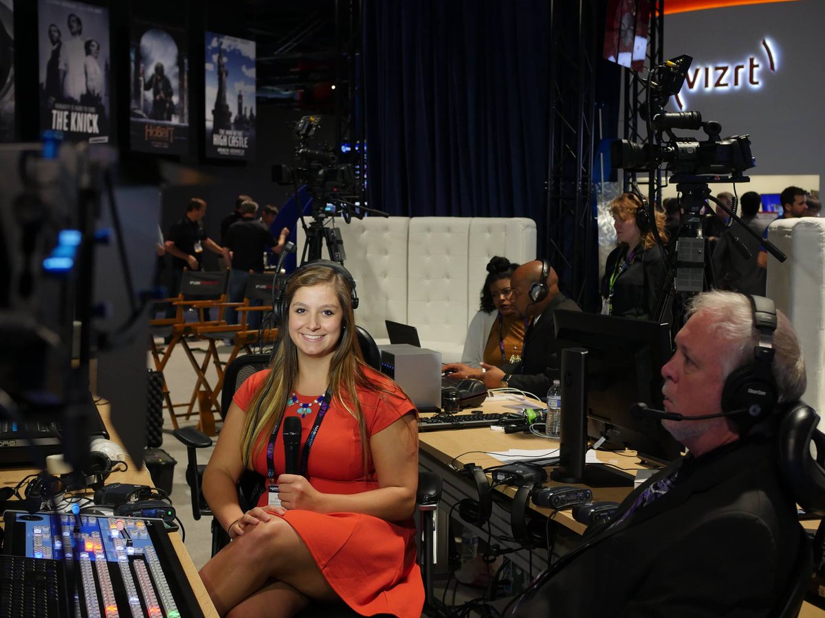 We're so proud of our student interns! <a href="/kitkuhne/">Kit Kuhne</a> from <a href="/michiganstateu/">MSU</a> prepares for her live shot. <a href="/NABShow/">NAB Show</a>