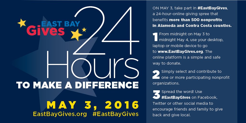 eastbaycf's tweet image. Join the Giving Blitz on May 3rd and support your favorite East Bay nonprofits. #eastbaygives