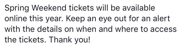 ANNOUNCEMENT REGARDING TICKETING FOR SPRING WEEKEND CONCERT: