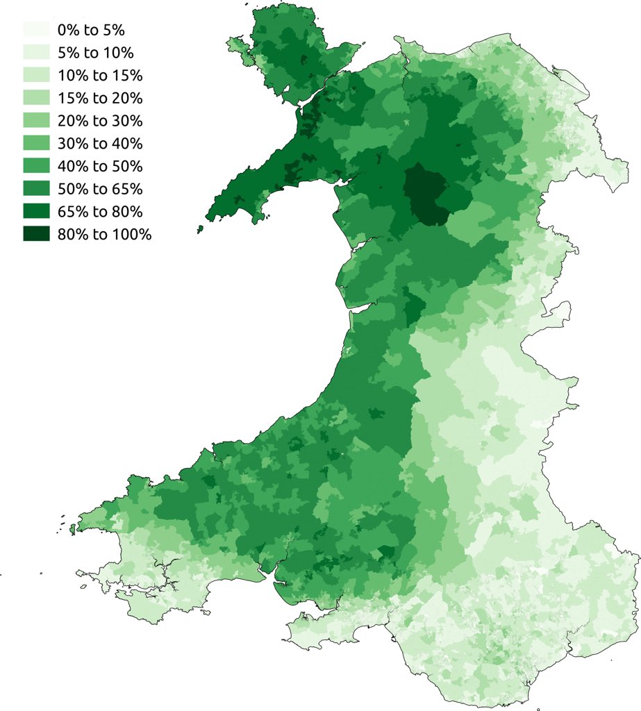 UKLanguageMaps's tweet photo. Welsh / Cymraeg speakers language map.
2011 UK / Wales / Cymru census. https://t.co/JhuFMqr4k4