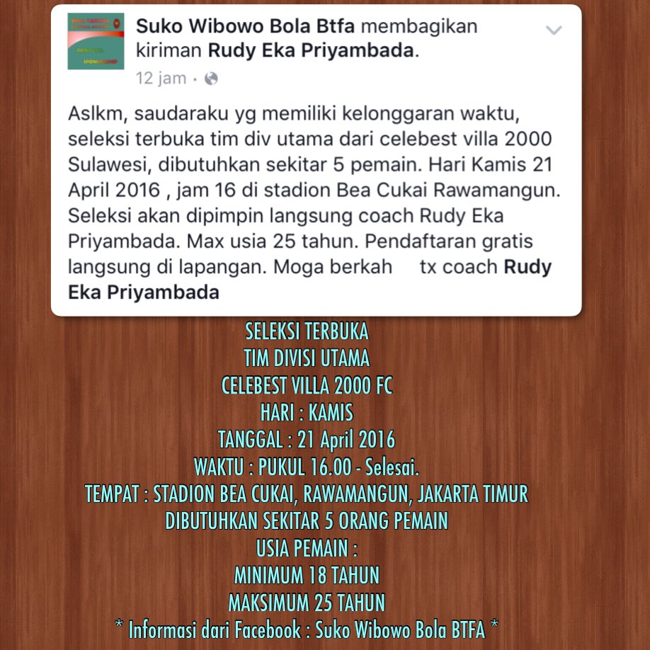 RyiuFootball's tweet photo. Bagi yang memenuhi persyaratan Seleksi Divisi Utama Celebest Villa 2000 FC https://t.co/q00kUrt0zc