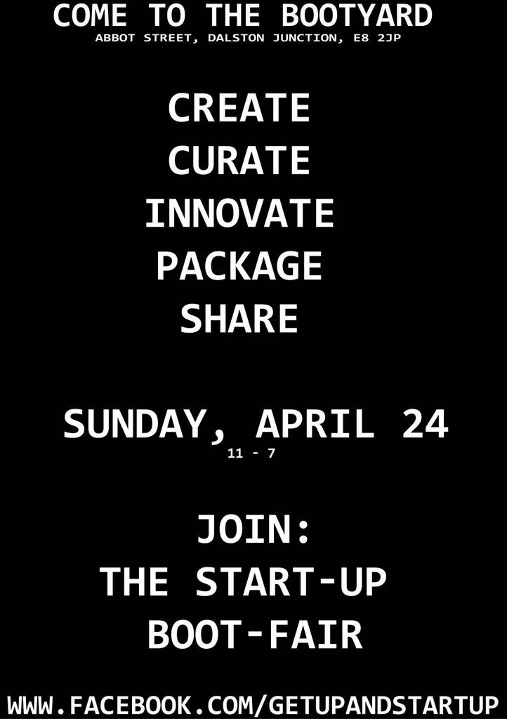 Organising a start up Festival for local talent. Get involved. This Sunday, facebook.com/getupandstartup #community