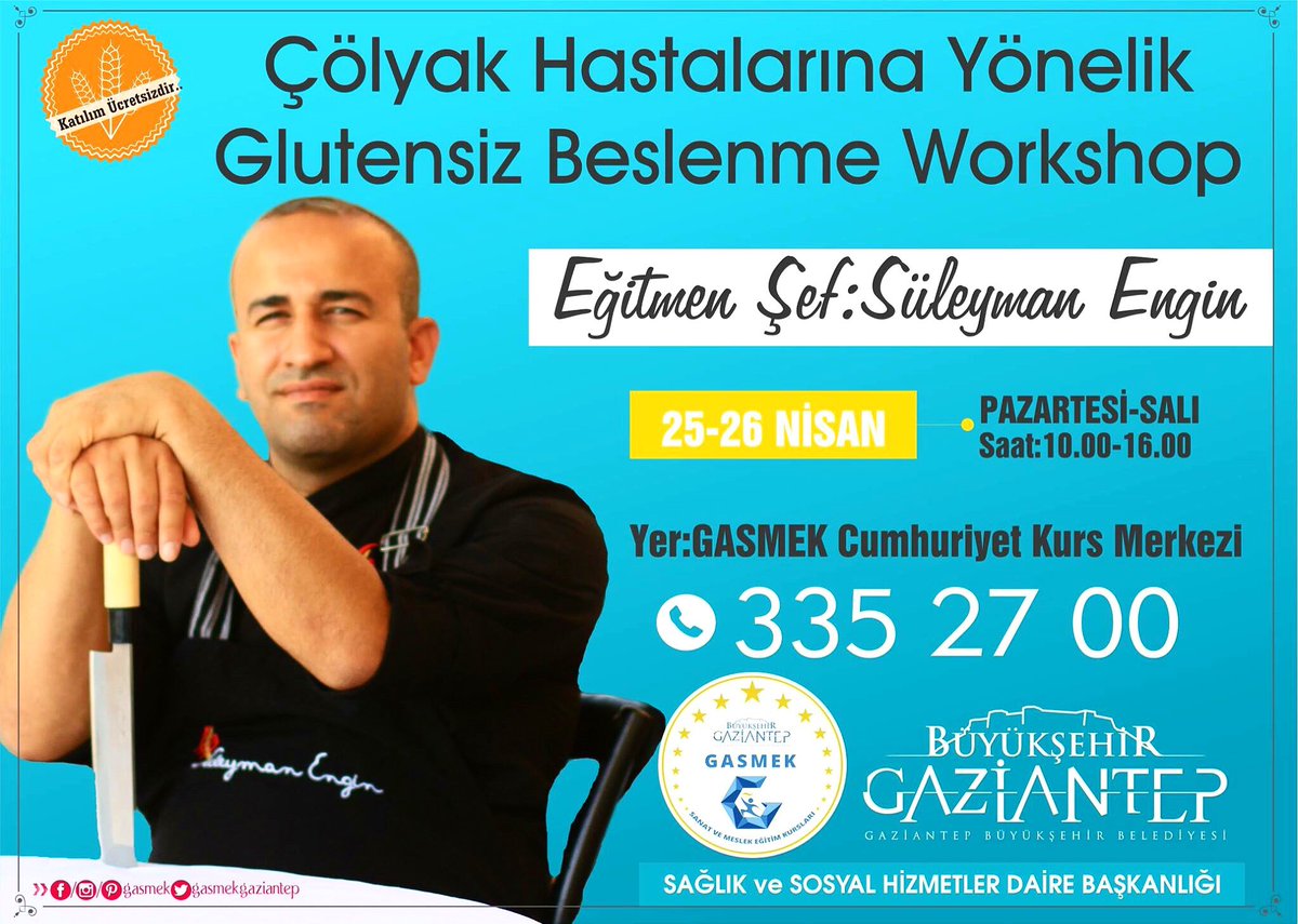 Gasmek'in düzenlediği Çölyak Hastalarına Yönelik Ücretsiz Glutensiz Beslenme Workshop'una Davetlisiniz.
03423352700