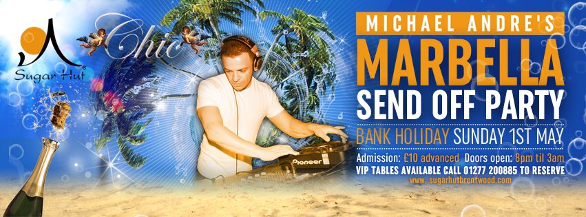 ChicSugarhut's tweet photo. Bring on the Marbella sun! Chic party in style this bank holiday Sunday 1st may @sugarhut @mrmichaelandre #essex https://t.co/AJkW4VdnJc