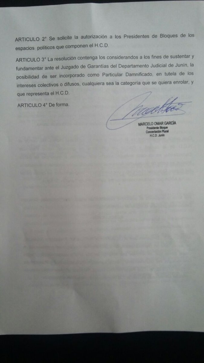 MarceOGarcia's tweet photo. Proy p/q el HCD,se presente en la causa iniciada por Grupo Serv Junín atento los int. colec. q representa el cuerpo https://t.co/2cu2ZiQFhs