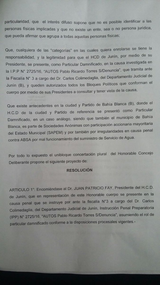 MarceOGarcia's tweet photo. Proy p/q el HCD,se presente en la causa iniciada por Grupo Serv Junín atento los int. colec. q representa el cuerpo https://t.co/2cu2ZiQFhs