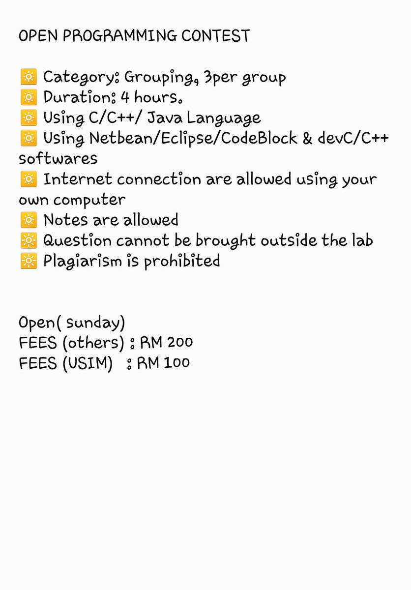 ISAvengers's tweet photo. [RALAT ATURKEATIF16]

USIM is having an OPEN PROGRAMMING COMPETITION on 8th MAY 2016, open to ALL. Lets CODE 💪💪💪 https://t.co/oqvj7pACw4