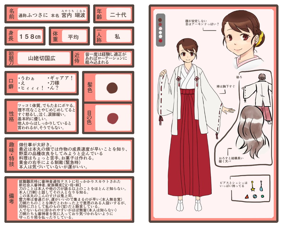 巳和 ﾐｶｽﾞ Sur Twitter 女審神者まとめ 少々の加筆修正 ひとり追加しました 創作審神者キャラシート 創作審神者テンプレ