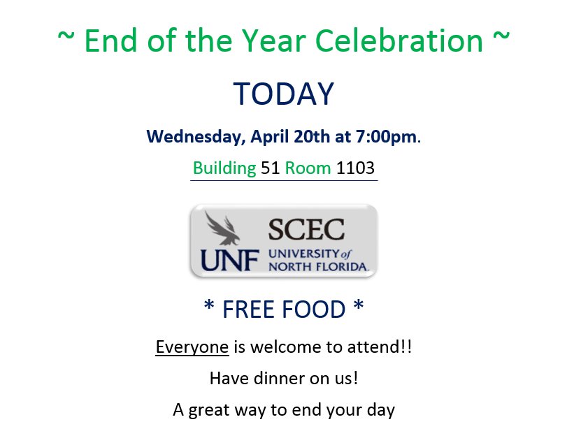 UNFSCEC's tweet image. Come celebrate with us. 
See you there!!
#UNF #UNFSCEC #UNFCampusLife #Swoop