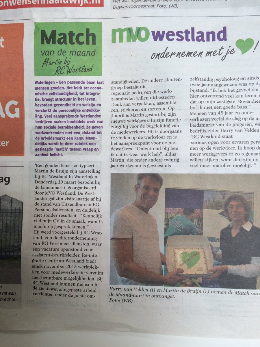 Gefeliciteerd <a href="/EGpersoneel/">EGPersoneelsdiensten</a> met de <a href="/MVOwestland/">MVO Westland</a> Match van de Maand. Wie volgt?