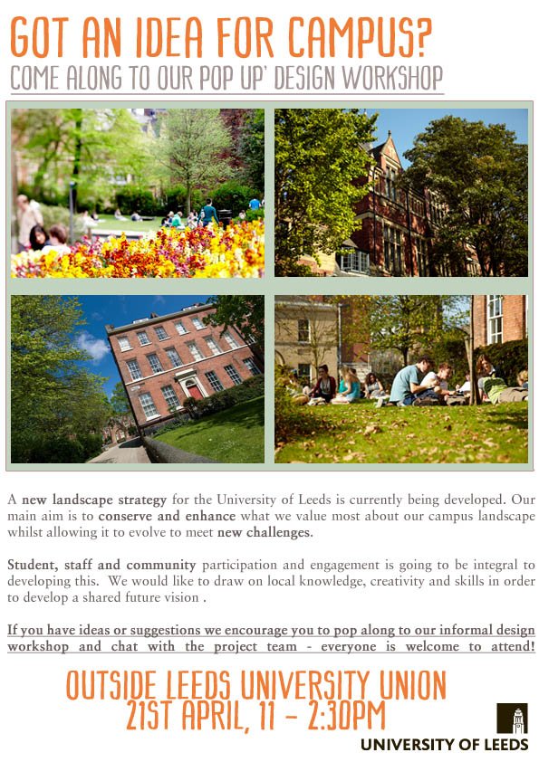 SEEGreenImpact's tweet photo. What do you want campus to look like? See @UoL_Sus's ‘pop up’ workshop on 21 April 11-2.30pm outside @LeedsUniUnion https://t.co/l8aboj8L8t